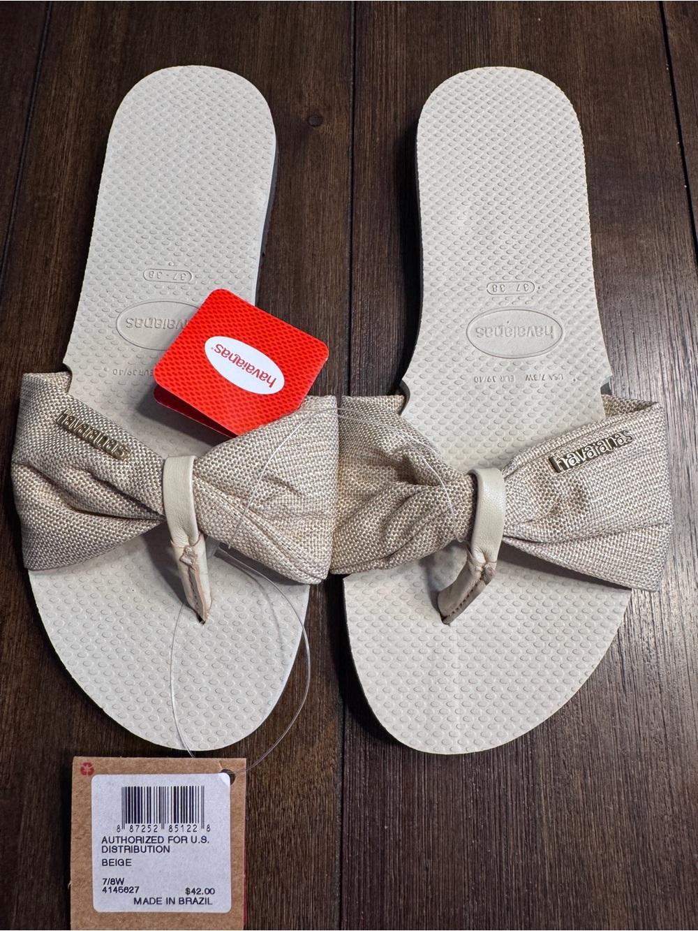 Havaianas Beige Bow Slide Sandals NWT Women’s Size 7/8 Brazil Resort Beach - Picture 5 of 7